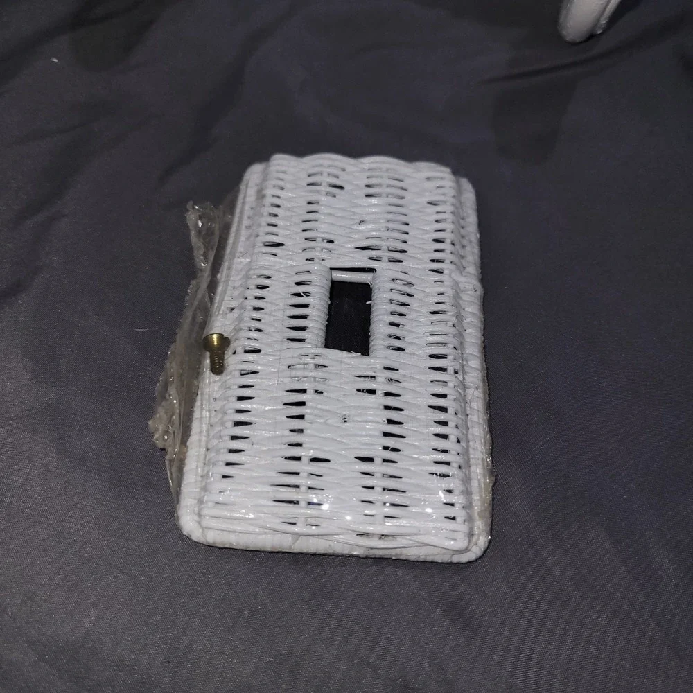 Vintage White Wicker Toilet Paper Holder Light Switch Cover Plate